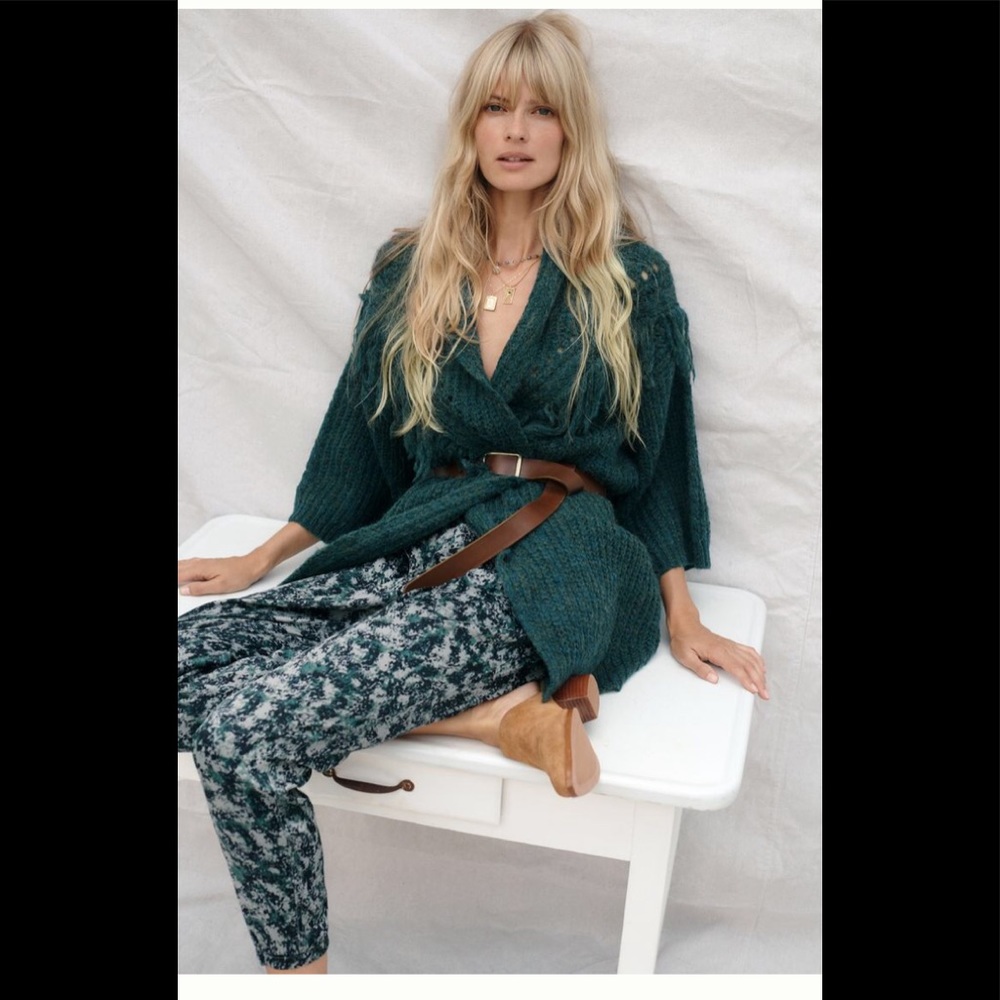 Stevie Fringed Green Knit Kimono One Size